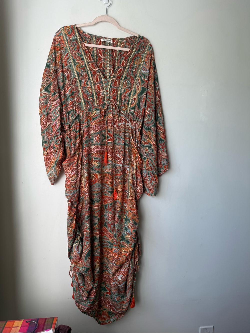 Karma Highway Printed V Neck Gypset Boho Maxi Kaftan Dress M/L